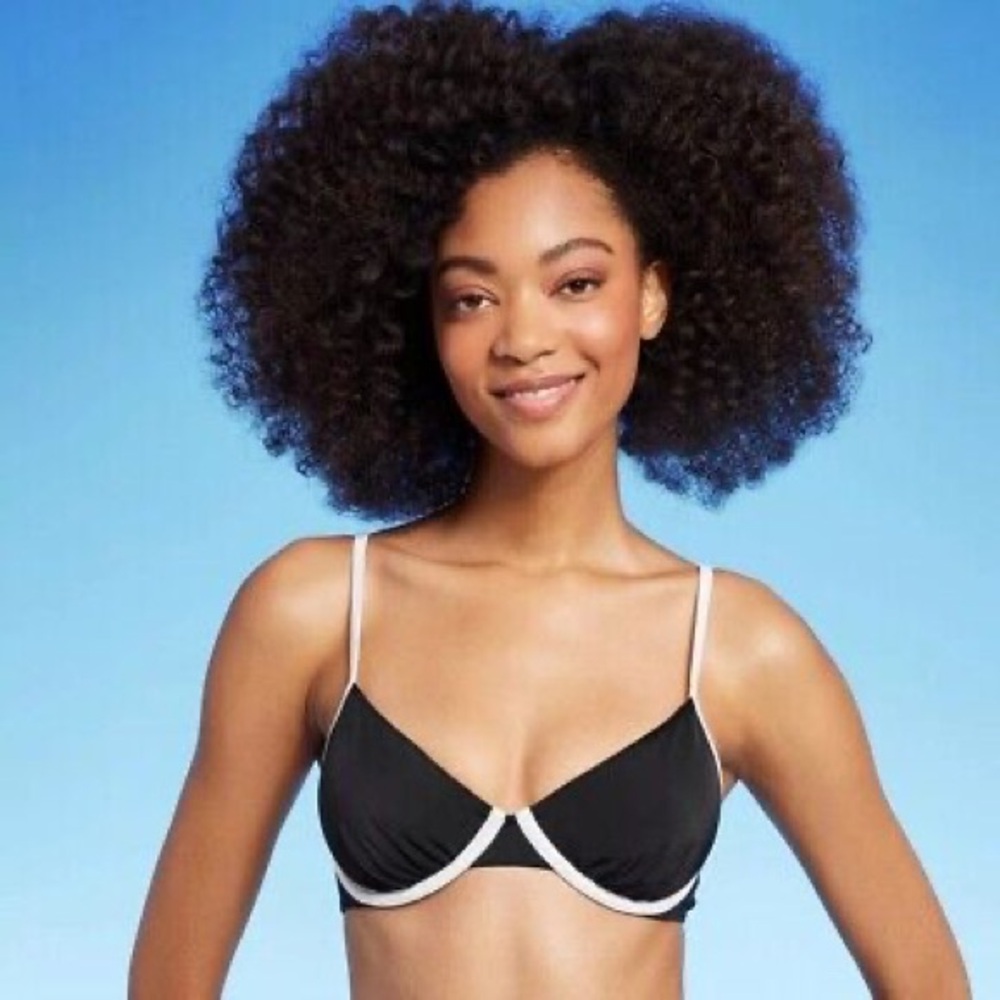 ✨Shade & Shore Women’s Underwire Contrast Band Bikini Top Black/White Sz 34 C